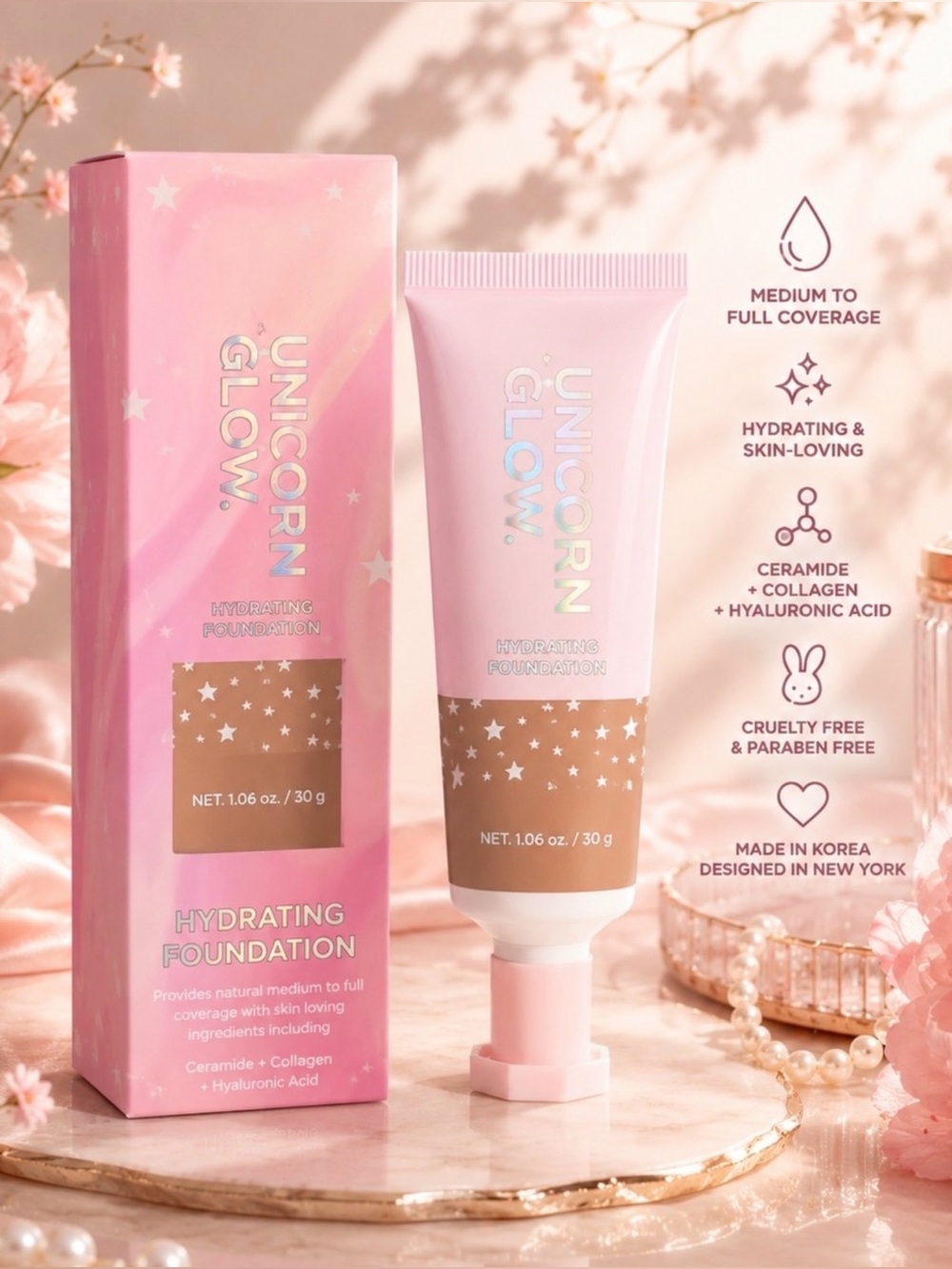5/$35 NWT unicorn glow liquid hydrating foundation medium dewy 09 toffee 1.06 oz